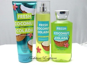 BATH & BODY WORKS FRESH COCONUT COLADA BODY MIST + BODY CREAM + SHOWER GEL - Picture 1 of 1