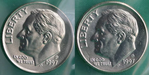 1997 P and D Roosevelt Dime 2 Coins from US Mint Set BU Cellos Ten Cents Two 10c Cover