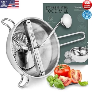 Molino de Alimentos de Acero Inoxidable con 3 Discos Mango Ergonómico Salsas Purés Mermeladas Duradero - Imagen 1 de 7