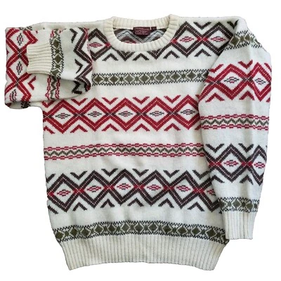 Suéter De Colección Chaps Ralph Lauren Para Hombres Grande Blanco Rojo Gris Lana Shetland Fair Isle Foto 1 de 4