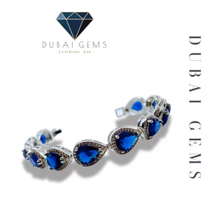 White Gold Blue Sapphire Pear Cut Bracelet – Elegant Luxury Jewelry/Free Postage - Picture 1 of 6