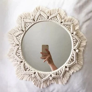 "Macrame Wall Mirror - Boho Decorative Mirror for Bedroom, Living Room, Entryway - Picture 1 of 8