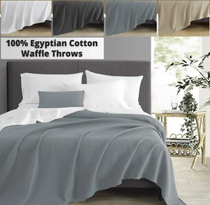 100% COTTON WAFFLE EFFECT WASHABLE Sofa/Bed Settee Couch Throw BLANKET Bed Cover - Picture 1 of 33