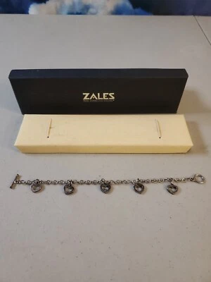 Zales Sterling Silver SS Open Heart Charm Bracelet With Diamond 7.5" #17239443 - Image 1 of 4