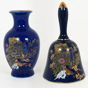 Vtg Porcelain Mini Vase Stamp Japan Cobalt Blue Vase & Bell Decor 4" - Picture 1 of 6