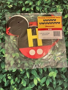 HAPPY BIRTHDAY MICKEY MOUSE HANGING BANNER NEW YELLOW RED BLACK - Picture 1 of 1