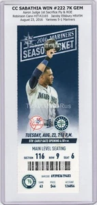 CC Sabathia WIN #222 7K GEM 8/23/2016 Mariners Yankees Full Ticket ROBINSON CANO - Picture 1 of 13