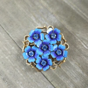 Vintage AVON Vergissmeinnicht blaue Blume Emaille Strass Anstecknadel Brosche (A4F) - Bild 1 von 8