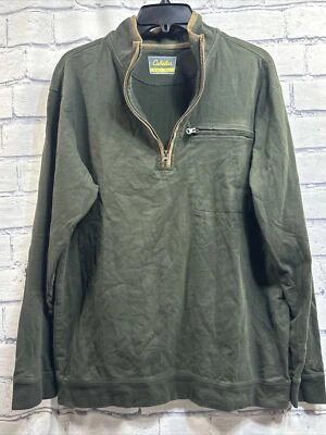 Men’s Cabela’s 1/2 Zip Mock Neck Long Sleeve Dark Green Breast Pocket Size Med - Image 1 of 4