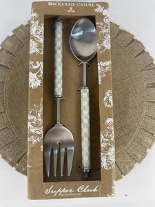 MACKENZIE-CHILDS SUPPER CLUB COURTLY CHECK SALAD SERVING SET STERLING CHECK - Picture 1 of 13