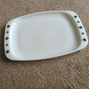 Vintage JAJ Gaiety Snowflake Pyrex White Glass Platter Serving Plate Dish - Picture 1 of 2