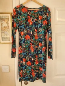 Biba Size 12 Jersey Long Sleeve Dress Chain Jewelled Floral - Picture 1 of 8