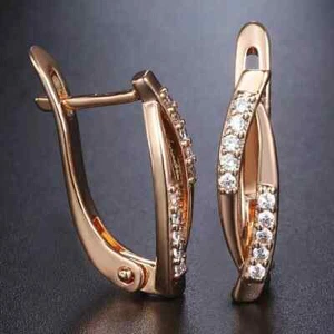 2 Ct Round Cut Real Moissanite Women's Huggie Hoop Earrings 14K Rose Gold Plated - Picture 1 of 3