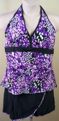 Women Purple/Black Polka Dot Tankini Top & Swim Skirt 2 Piece Swimwear XXXL - Image 1 of 3