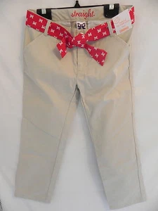 NWT Gymboree Girl's School Uniform khaki adjustable pants w/ red belt size 7Plus - Picture 1 of 3