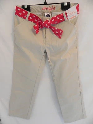 NUEVO CON ETIQUETAS Gymboree Niña Uniforme Escolar Caqui Pantalones Ajustables con Cinturón Rojo Talla 7Plus Foto 1 de 3
