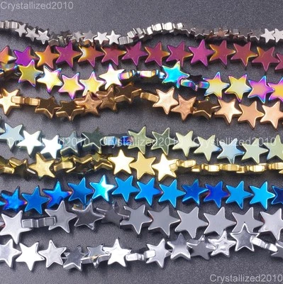 2 Strands Natural Hematite Gemstone Flat Star Beads 6mm 8mm 10mm Silver Gold 16" - Image 1 of 4