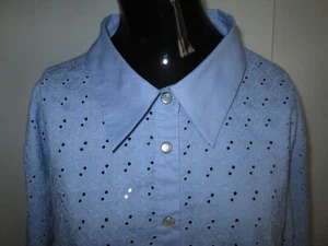 Victor Costa Anlass Größe 2X 100 % Baumwolle blau Stickerei Ösenausschnitt Bluse - Bild 1 von 6