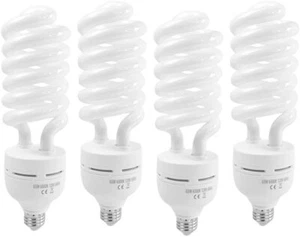 65W Daylight Fluorescent Spiral Light Bulb 6500K 110V White Studio Light 4 Pack - Picture 1 of 8