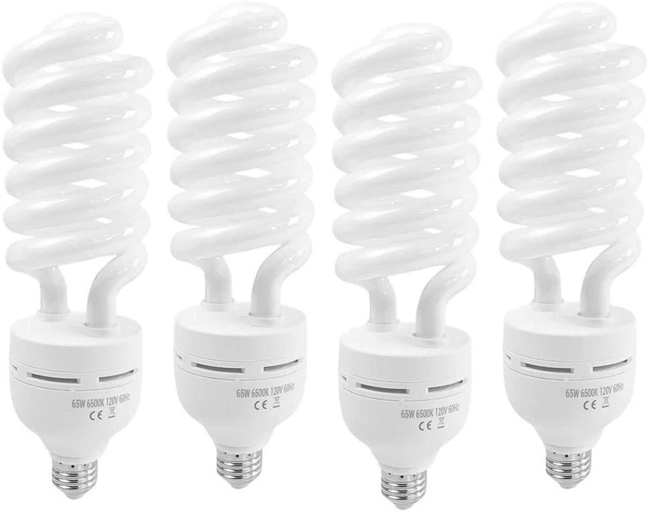 65W Daylight Fluorescent Spiral Light Bulb 6500K 110V White Studio Light 4 Pack - Image 1 of 4