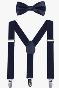 Kids Suspender & Bow Tie Set w/ Adjustable Braces NAVY Wedding Holiday Photo NIP - Picture 1 of 10