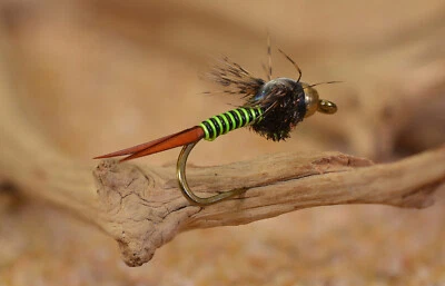 REGION FISHING 12 flies Chartreuse/Black Bead Head Copper John Nymph|Mustad Signature Fly Hooks