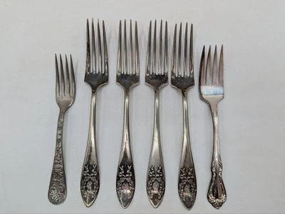 套装 6 WM Rogers ONEIDA 滚轮花 Monogram S Motif 晚餐牛排午餐 AN35-7 — 第 1/4 张图片