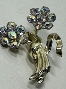 Vintage AB Strass Blume Brosche mit Uhrwerk - Bild 1 von 7