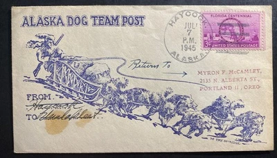 1945 Haycock Alaska USA Dog Team Post Cover FDC To Portland OR - Image 1 of 2