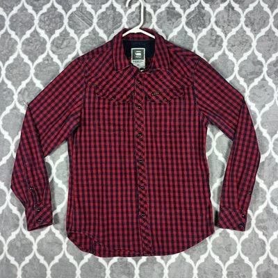 Camisa a Presión G-Star Perla Cruda Hombres Talla Grande Roja Negra Denim a Cuadros Western Foto 1 de 4