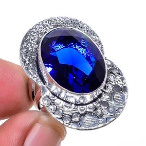 Madagaskar Ring blauer Saphir (simuliert) Handarbeit antik Design Gr.6,5 F257 - Bild 1 von 3