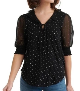Lucky Brand Short Sleeve Polka Dot V Neck Blouse Size XS - Picture 1 of 6