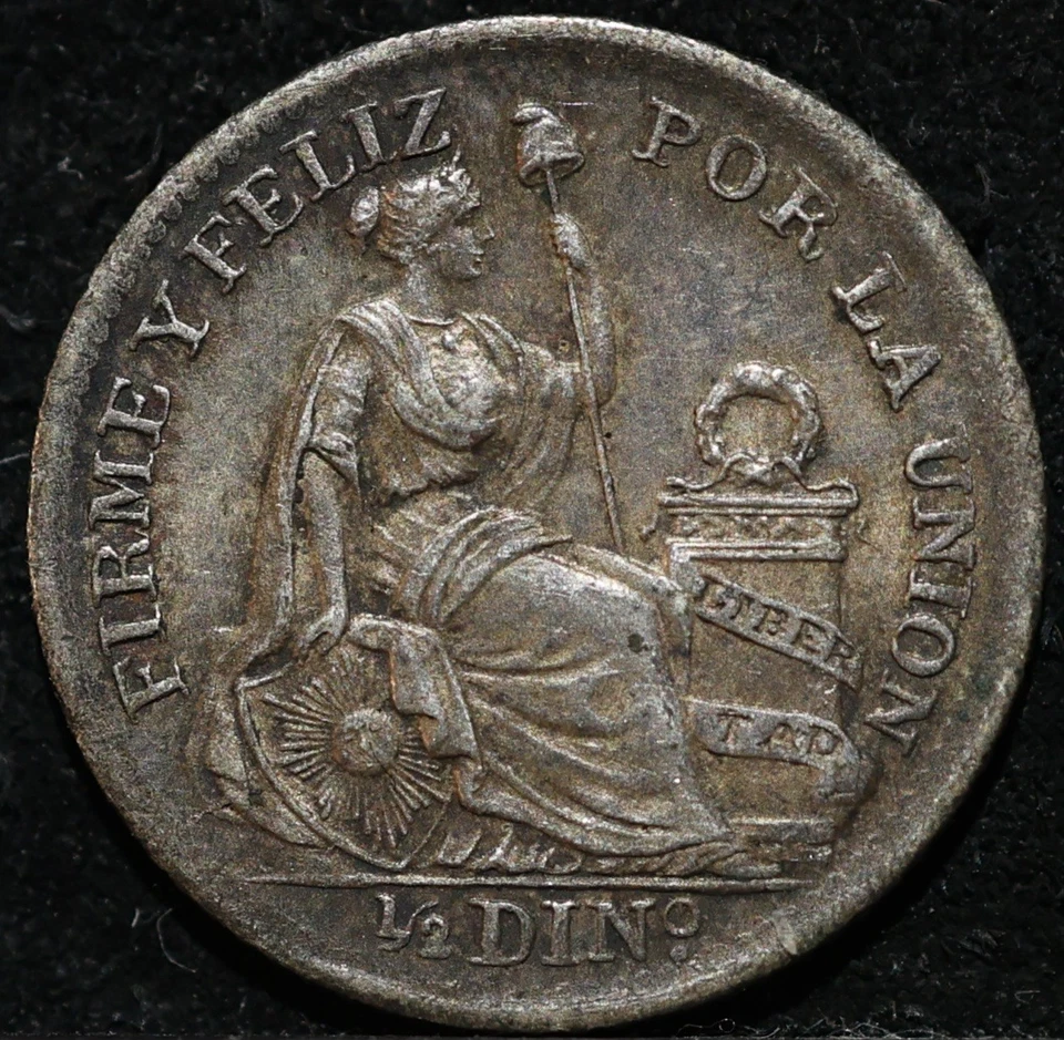Peru 1912 1/2 dinero antique small silver world coin with liberty llama toned - Image 1 of 4