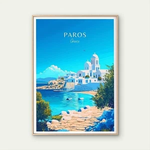 Paros  Greece  Blue & White Cycladic  Travel Poster Print Wall Art - Bild 1 von 2