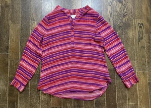 Liz Claiborne Top Damen Gr. M rosa rot gestreift Langarm halb Knopf Bluse - Bild 1 von 6