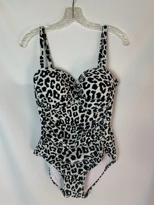 Calvin Klein Womens One Piece Swimsuit Size 12 Animal Print Black White NEW - Image 1 of 4