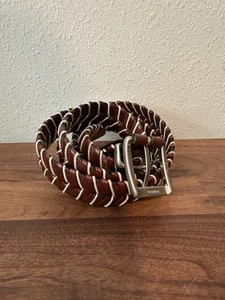 Brown Metal Tipped Woven Leather + Rope Design Belt Size 40 Tommy Bahama - Picture 1 of 10