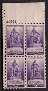 1940 THIRTEENTH AMENDMENT 3¢ (Sc. #902) Plate Block - MNH - Picture 1 of 2