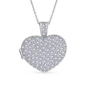 Large Pave CZ Puff Heart Aromatherapy Diffuser Locket Necklace for Essential Oil - Picture 1 of 4