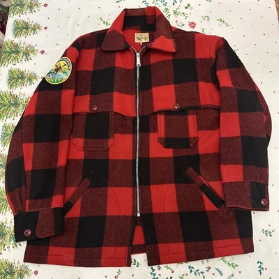 Vintage Woolrich Jacket Mens 46 Red Black Buffalo Plaid Mackinaw Cruiser Hunting - Image 1 of 4