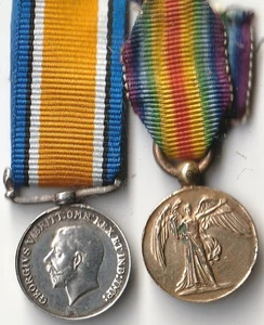 WW1 Miniatures: Old Unmarked Silver British War Medal & Victory Medal Pair - Bild 1 von 2