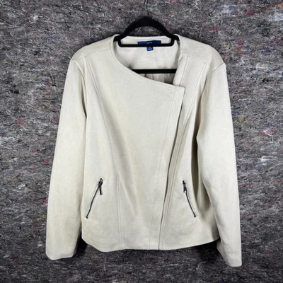 APT 9 夹克女式 XL 米色不对称拉链摩托现代人造麂皮绒口袋 — 第 1/4 张图片