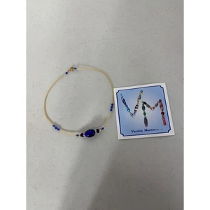 Collana Vecchia Vetro di Murano Perline Blu Tono Oro Catena Donna - Foto 1 di 3