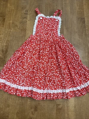 VTG Little Star Girls Sz 6x Apron Front Red Floral Dress Lace Ruffles EUC Retro - Image 1 of 4