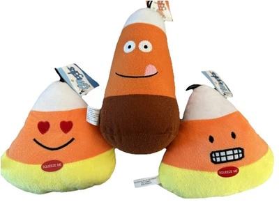 Dog Halloween Toy Emoji Candy Corn Plush Lot 3 Squeaker Hearts Grin Pet Puppy - Image 1 of 4