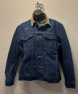 Vintage Wrangler Denim Jacket With Quartroy Collar And Embroidered Ch. 21” L 22” - Picture 1 of 6