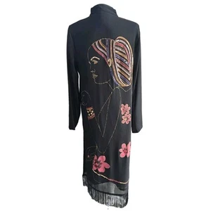 Anthony Original S Asian Style Duster Kimono Cover Up With Fringes And Sequins - Picture 1 of 9