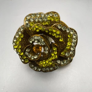 Cocktail Ring Huge Rose Flower Clear Green Chartreuse Brown RS Adjustable 9 - Picture 1 of 11