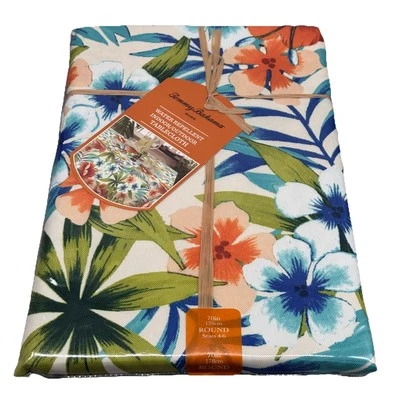 Tommy Bahama Hibisco Floral 70" R Mantel Interior/Exterior Tropical Azul Naranja Foto 1 de 4