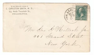 US Cover #147 3c Green "From C. Carleton Smith, M.D." Philadelphia Postmark 1881 - Picture 1 of 2